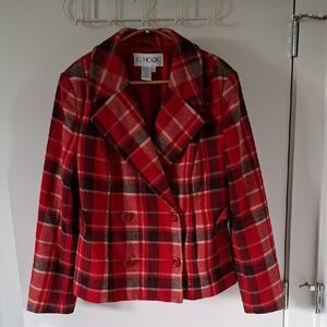 JG Hook Vintage Women's Wool Red Plaid Double-breasted Peacoat (Size 12)